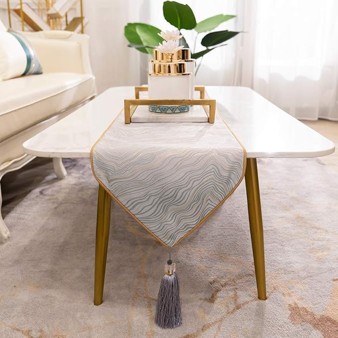 Avigers 12 x 78 Inch Decorative Luxury Abstract Striped Silver Gray Table Runners with Tassels for Home Living Room Bedroom Art Decor Wedding