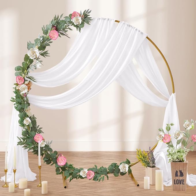 White Wedding Arch Draping Fabric 2 Panels 29" x 20 FT White Drapes for Backdrop Sheer Curtains Wedding Drapes for Romantic Bridal Baby Shower Ceremony Birthday Party Fall Outdoor Events