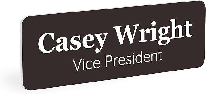 ExcelMark Custom Name Tag - Engraved Name Badge with Pin or Magnetic Backing, 16 Colors, 6 Fonts, and 2 Sizes to Choose from (Brown w/White Letters, 1"x 3")