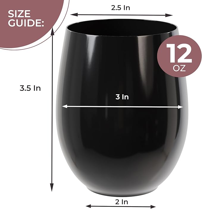 Stemware: 48 Disposable Stemless Plastic Wine Glasses, 12 oz Each