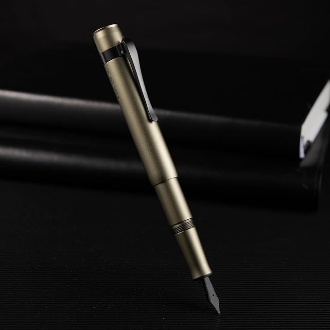 Hongdian M2 Black Forest Mini Fountain Pen, Bent Nib & Sleek Shape Aluminium Short Pocket Travel Pen (Army Green)