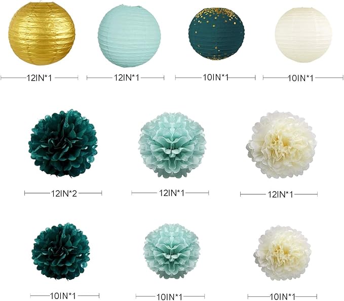 Banners Green and Gold Party Decor Kit, 41 Pieces with Paper Lanterns
