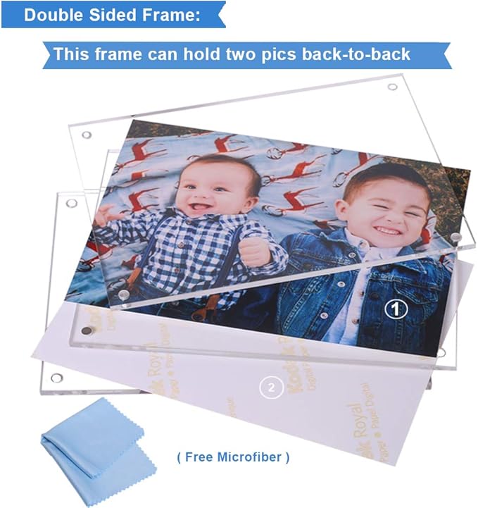 2 Pack Acrylic Picture Frame 4x4 Clear Double Sided Magnetic Photo Frameless Desktop Display with Photo Frame Stand Best Gift for Family, Baby, Document Photo Frames- Free Soft Microfiber