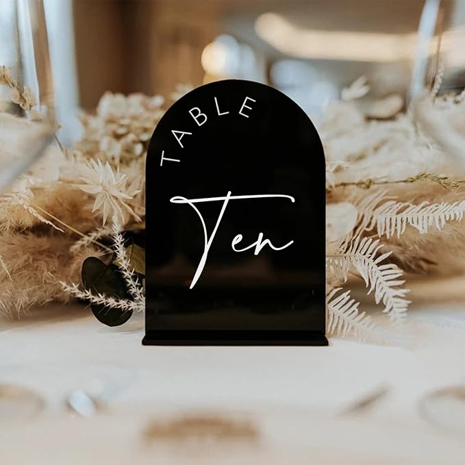 Place Cards Black Acrylic Arch Table Numbers 1-20, 5x7 Inch with Stands