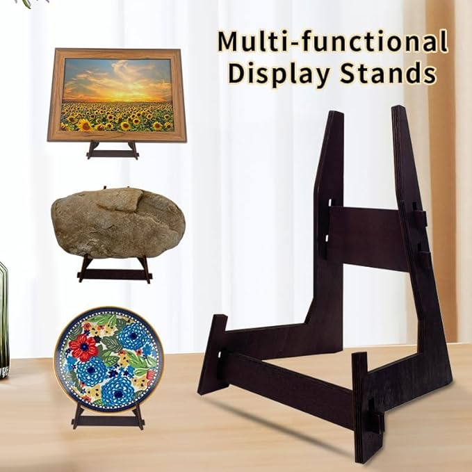 2 Pack 13 Inch Wooden Large Plate Display Stands, Book/Easel Plate Holder, Frame Holder Stand for Bowl, Pottery, Pictures, Books, Artwork
