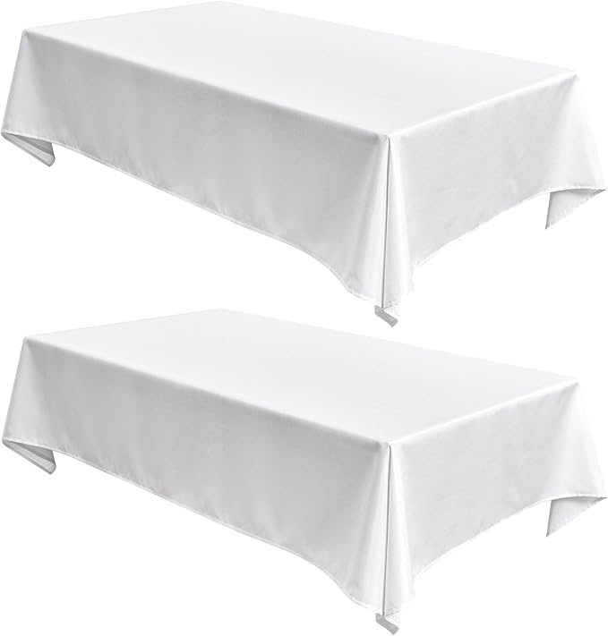 Fitable Linen Textured Tablecloths 2 Pack, Faux Burlap Rectangle Table Clothes for 6 Foot Tables, Rustic Table Covers for Buffet, Banquet, Kitchen Dining, Party, Farmhouse (White, 54 x 108 Inch)