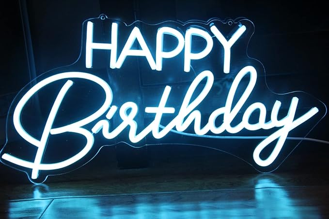 Lighted Neon Sign Ice Blue Happy Birthday Wall Light USB Powered