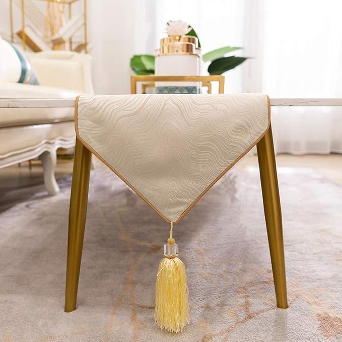 Avigers 12 x 78 Inch Decorative Luxury Abstract Striped Beige Table Runners with Tassels for Home Living Room Bedroom Art Decor Wedding