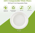 150 Pack Compostable Paper Plates, 9 Inch