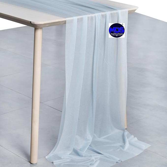 MDS 20 Pack 10ft Chiffon Table Runner 29 x 120 Inches Sheer Wedding Runner Romantic Rustic Table Runner for Wedding Decorations, Birthday Parties, Bridal Shower Party Arch Decor - Baby Blue