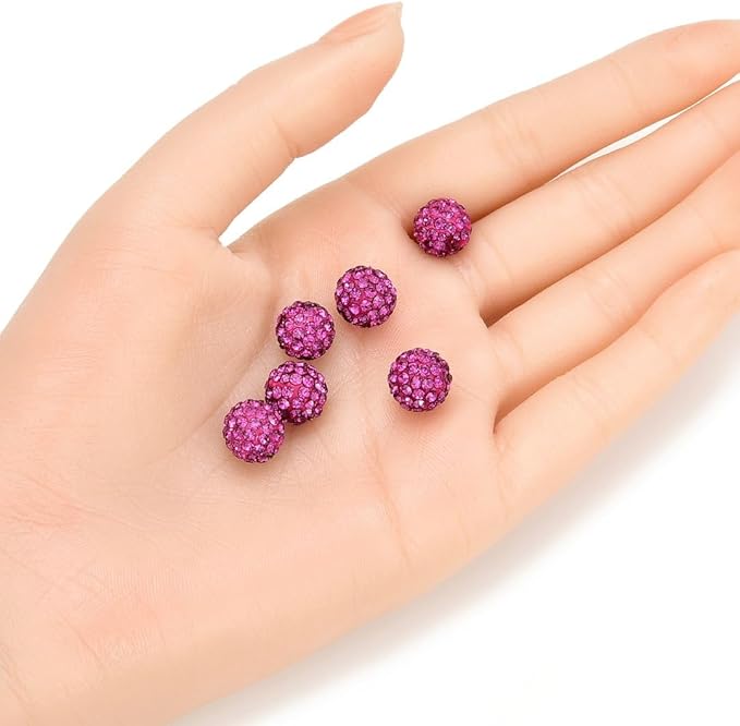 50pcs Adabele Grade A Suncatcher Crystal Rhinestone Pave Loose Beads 10mm Fuchsia Pink Polymer Clay Disco Ball Spacers Compatible with Shamballa All Craft Jewelry Making DB10-22