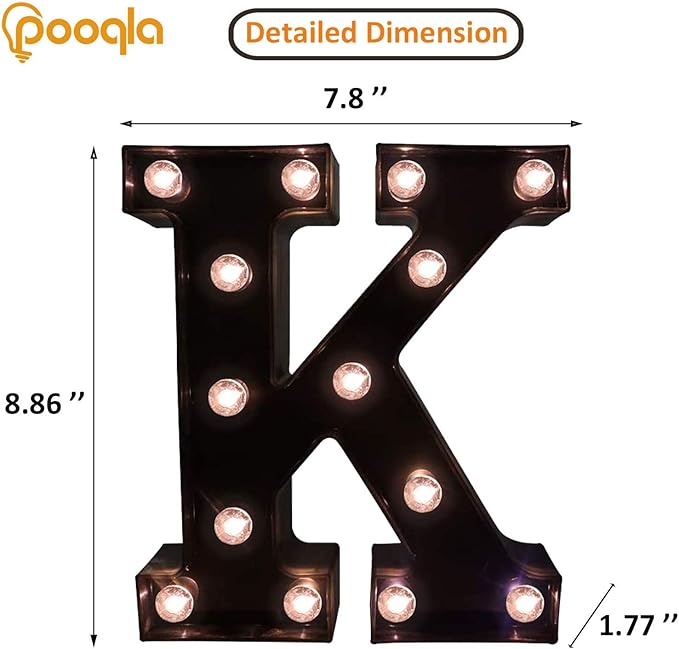 Decorative LED Illuminated Letter Marquee Sign - Alphabet Marquee Letters with Lights For Wedding Birthday Party Christmas Night Light Lamp Home Bar Decoration K, Black