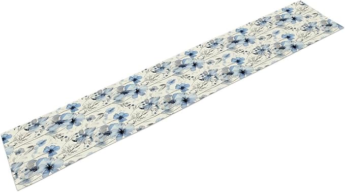 Watercolor Floral Table Runner, Blue Poppy Flower Seasonal Spring Summer Table Runner for Kitchen Dinning Table Runner Decor Home Wedding Party Holiday, 13x90 Inch