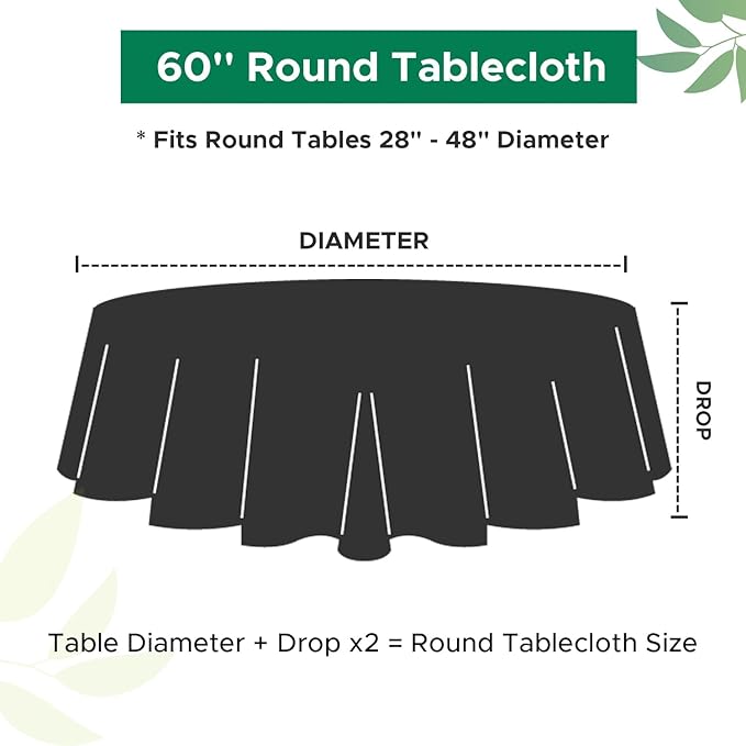 Biscaynebay 2 Pack Textured Fabric Round Tablecloths 60'' for Tables diameters from 28" to 48", Natural Table Cloth Water Resistant Small Folding Table Covers for Dining Kitchen Wedding Parties