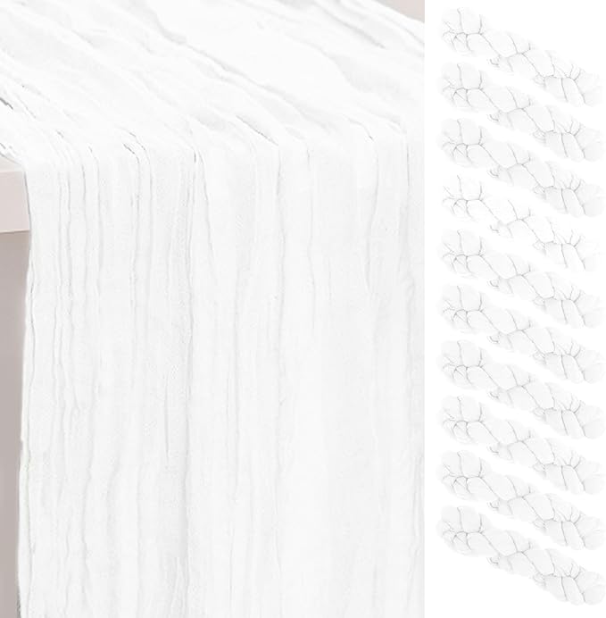 10 Pack White Cheesecloth Table Runner 35x120 Inch 10Ft Rustic Gauze Cheese Cloth Thanksgiving Table Runner Sheer Cheesecloth Table Runners for Wedding Party Bridal Shower Decoration