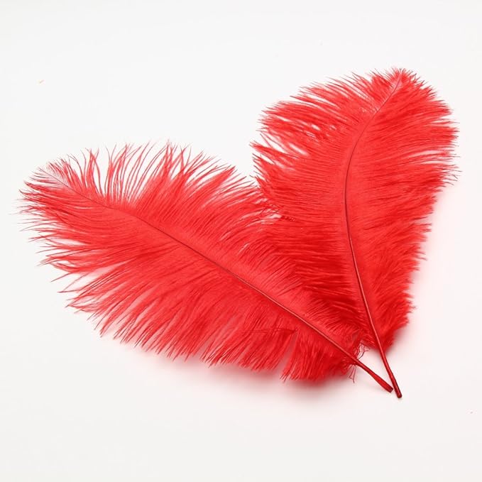 Sowder 10-12inch(25-30cm) Ostrich Feathers Plume for Wedding Centerpieces Home Decoration Pack of 10pcs(red)