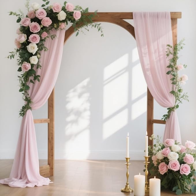 Arch Drape Outdoor Curtains, Sheer Pink Gauze, 4 Panels, 29 x 240 Inch