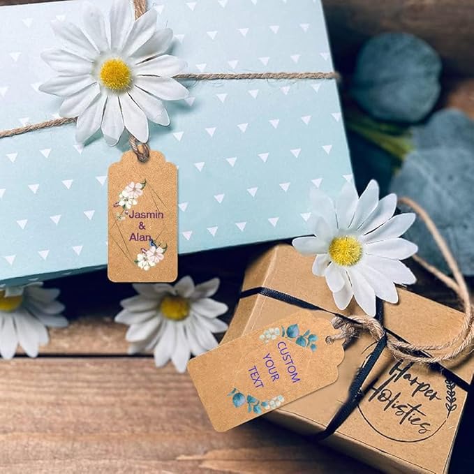Custom Gift Tag, Personalized Favor Label, Kraft Wrapping Decoration, Wedding Supplies Birthday Party Craft, Thick Paper Hang Card with String (Rectangle Shape 1)