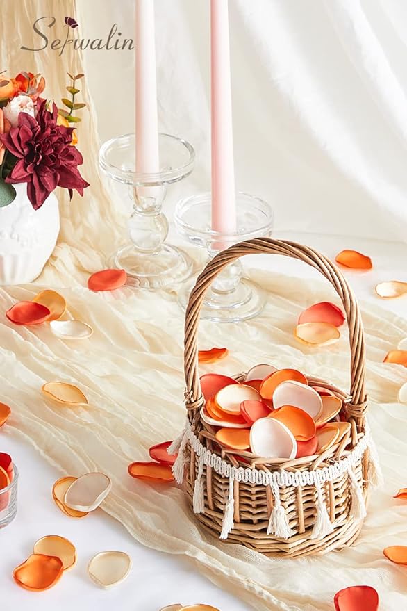 Serwalin 300Pcs Silk Rose Petals Flower Petals for Weddings Proposal Orange Petals Artificial Flower Petals for Aisle Basket Bridal Shower Table Decor (4 Color Mixes)
