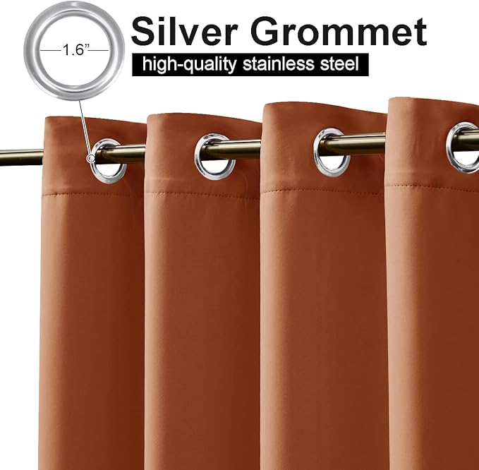 Outdoor Curtains Waterproof Blackout Panels in Burnt Orange, 52 x 84 Inch
