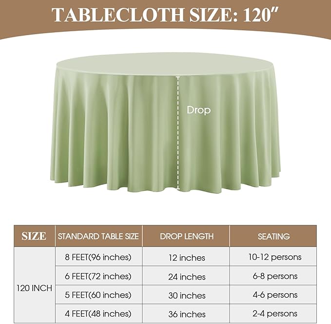 Sage Green Round Polyester Tablecloths 6 Pack 120 Inch