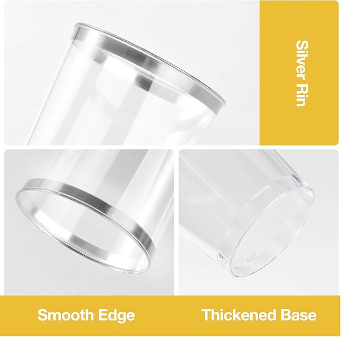 Goodluck 50PCS 14oz Silver Plastic Cups for Party, Disposable Silver Plastic Cups, Cocktail Glasses for Wedding Thanksgiving, Christmas, and Parties
