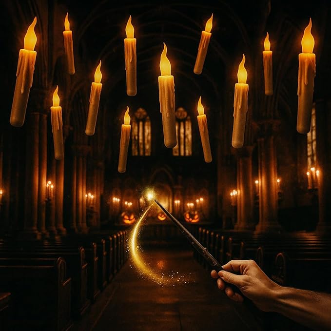 Flameless Candles, White Floating LED Set with Wand Remote, 12 Pcs