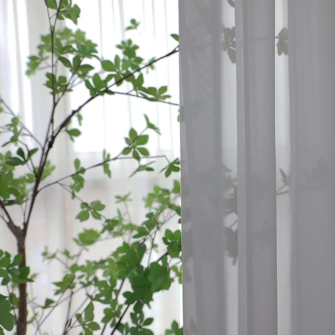 Window Gray Sheer Curtains 108 Inches Long 2 Panels Sheer Curtain Basic Rod Pocket Panel for Bedroom Children Living Room Yard Kitchen (Gray, 52" W x 108" L | 2 pcs)