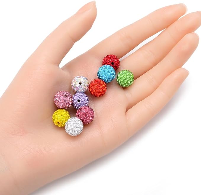 50pcs Adabele Grade A Suncatcher Crystal Rhinestone Pave Loose Beads 12mm Aquamarine Blue Polymer Clay Disco Ball Spacers Compatible with Shamballa All Craft Jewelry Making DB12-10