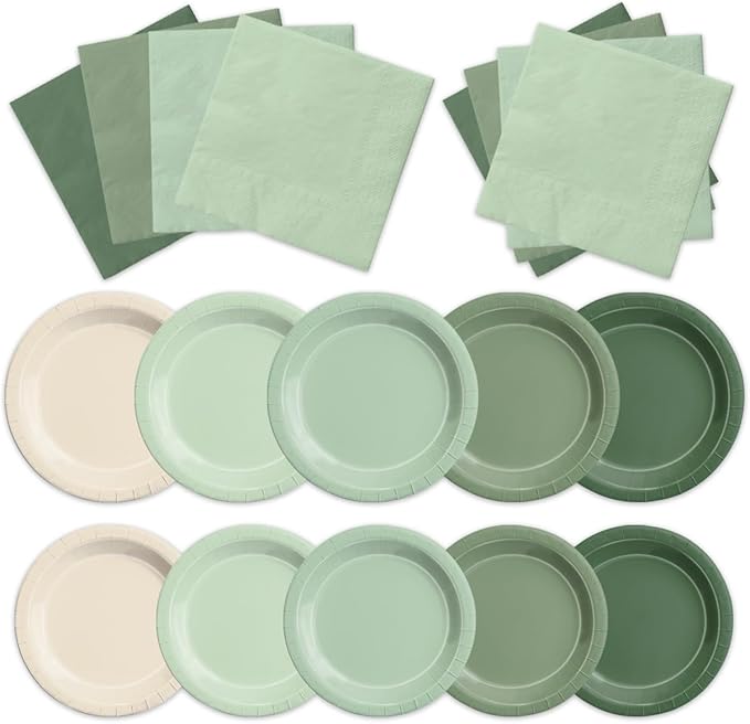 Party Packs - 60 Piece Sage Green Gradient Paper Plates and Napkins Set