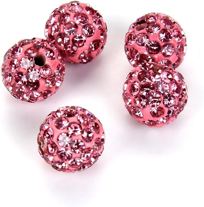 25pcs Adabele Grade A Suncatcher Crystal Rhinestone Pave Loose Beads 10mm Rose Pink Polymer Clay Disco Ball Spacers Compatible with Shamballa All Craft Jewelry Making DB10-3