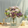 Artificial Peonies Silk Flowers in Glass Vase Faux Flowers Bouquets