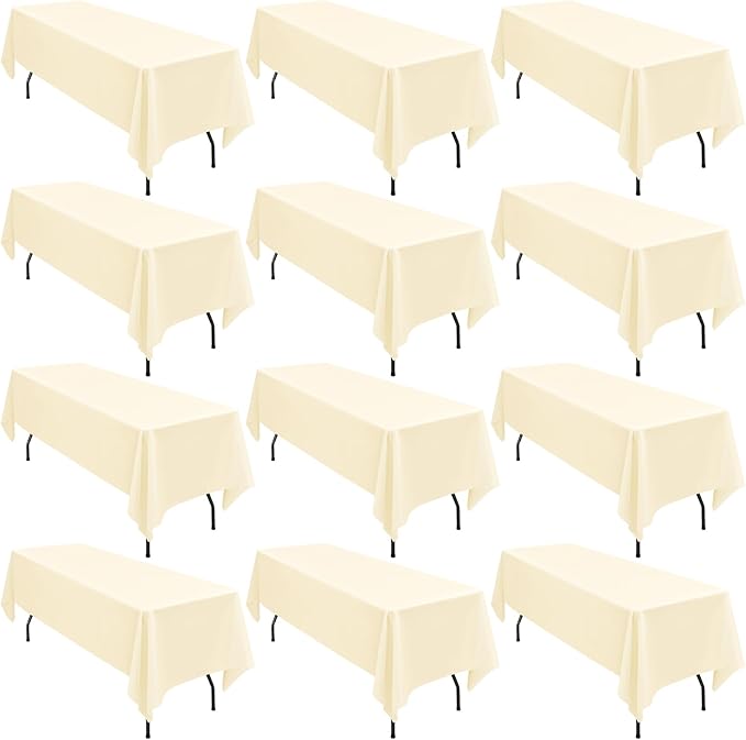 12 Pack 60 x 102 Inch Rectangle Tablecloth, Beige Tablecloth for 6 Feet Rectangle Tables, Stain and Wrinkle Resistant Washable Fabric Table Cloth for Wedding Dining Table Buffet Parties Camping