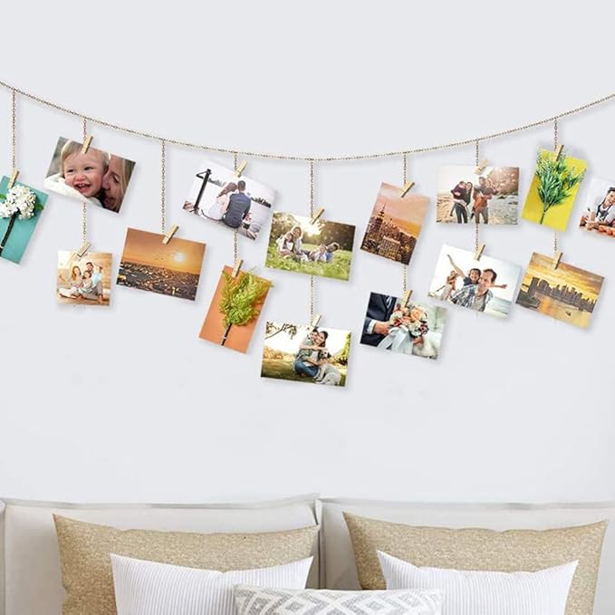 Mini Clothes Pins, 260 PCS Small Wooden Clothes Pin with Jute Twine, Clothespins, Clothes Pins for Photos Crafts DIY Project