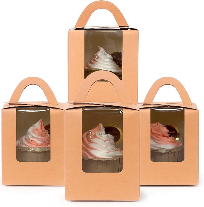 Cupcake Carriers: 100 Brown Kraft Boxes with 105 Inserts, 3.7 x 4.5 Inch