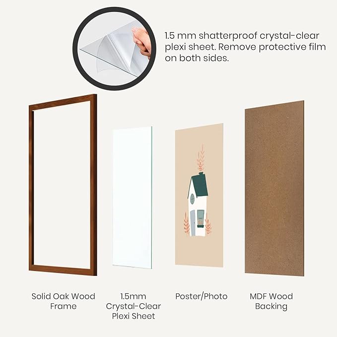 Opposite Wall - 20x24 in - Dark Solid Oak Wood Picture Frame - Lightweight, Versatile & Shatterproof - Wall Hanging Poster or Photo Frame - Wall Decor for Office, Gallery & Home