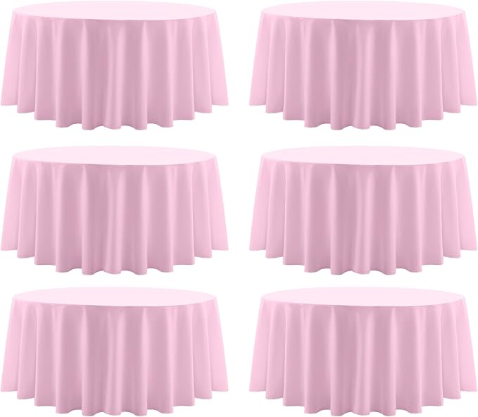 Tablecloths 6 Pack: Round Pink Polyester, 90 Inch Washable