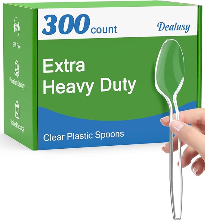 Clear Plastic Spoons, 300 Count, Disposable and Reusable