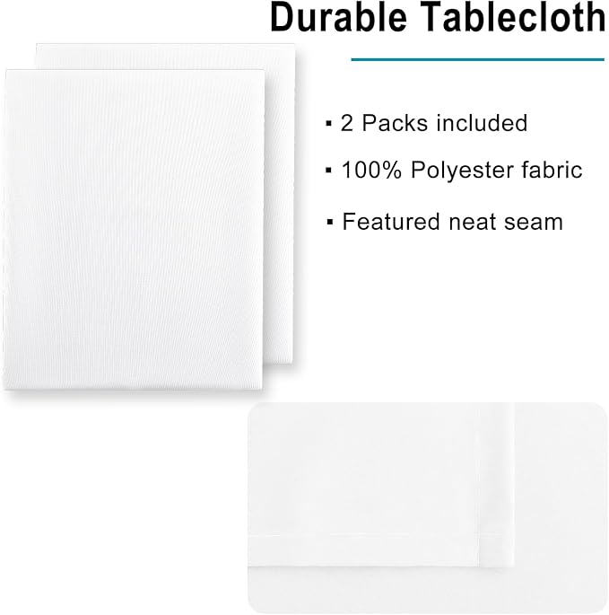 Hiasan 2 Pieces White Rectangle Tablecloth - Waterproof and Spillproof Restaurant Washable Polyester Table Cloth for Dining Room, 52 x 70 Inch