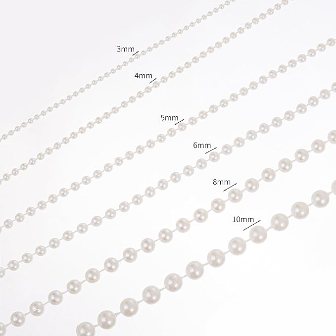 4mm Crafts Faux Pearl Beads Garland Pearl Bead Roll Strand of Pearls to Decorate Floral Centerpieces Wedding Party Favor Christmas Tree(131 Feet White)