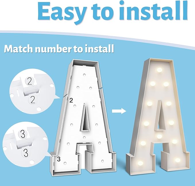 4FT Marquee Light Up Letters O,Party Decoration Large Marquee Light Up Letters with Weighted Water Bag,Pre-cut Foam Board Set Can Be Used for Birthdays,Weddings,Baby Anniversaries
