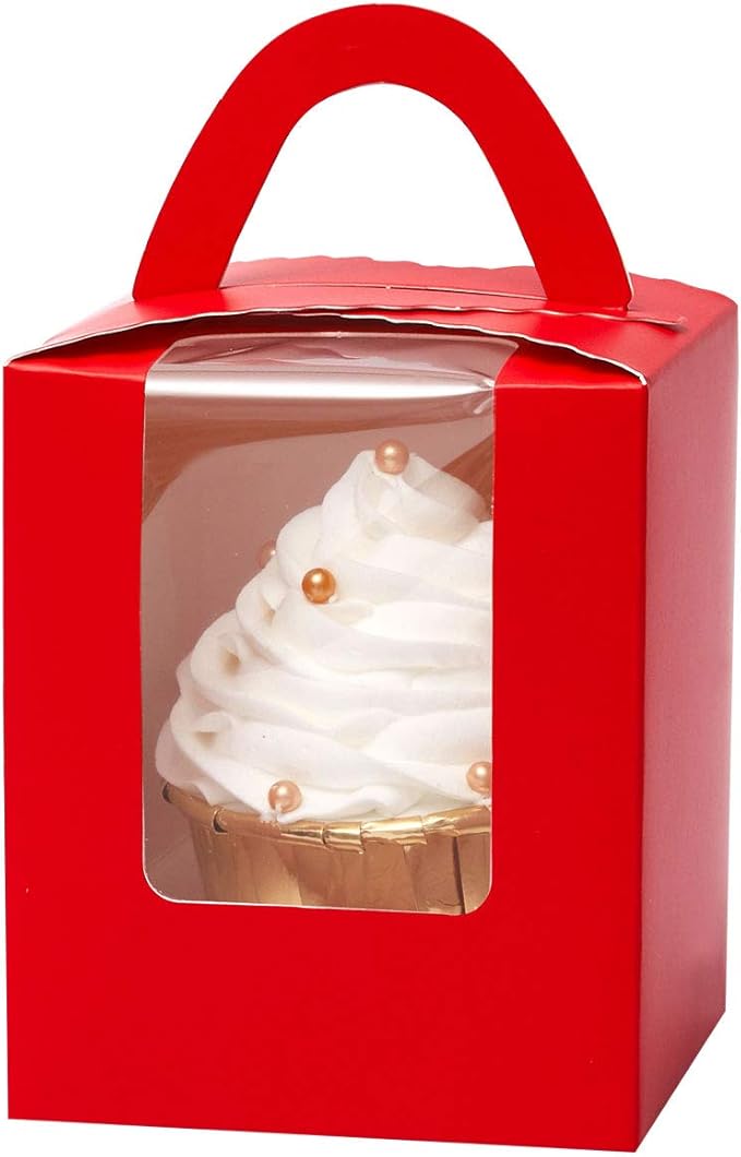 Cupcake Carriers 50 Red Auto-Pop Boxes with Inserts 3.6 x 3.6 x 4.7 Inch