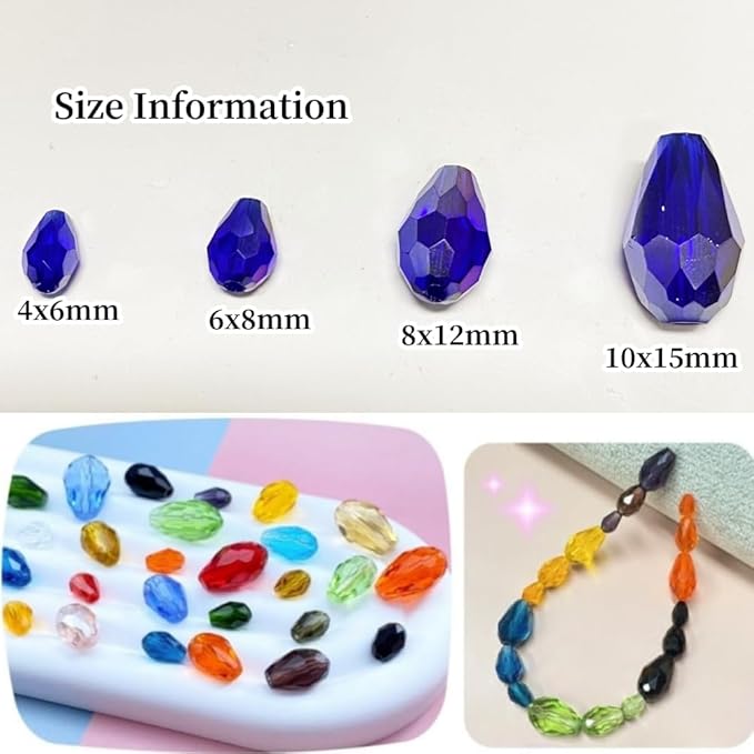 50pcs 10x15mm Teardrop Crystal Glass Beads Vertical Hole Faceted Glass Teardrop Spacer Beads for Bracelets Necklace Earring DIY Jewelry Making Craft(Sapphire Blue AB)