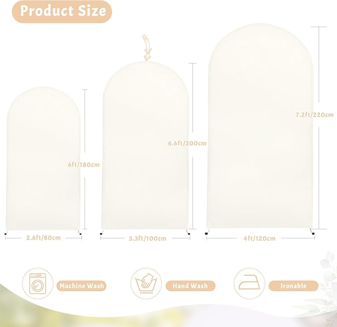 6FT Ivory Arch Cover - Polyester Fitted Wedding Arch Stand Covers Round Top Chiara Arch Backdrop Cover for Birthday Party Banquet Photo Background Decoration