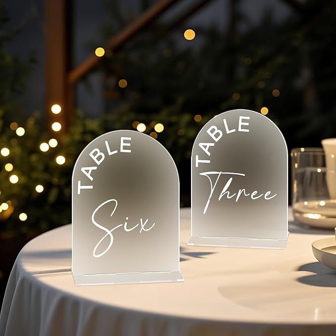 Frosted Arch Wedding Table Numbers 1-15 with Stands, 5x7 Inch Acrylic Arch Sign with Holder for Wedding Reception Table Centerpiece Decoration