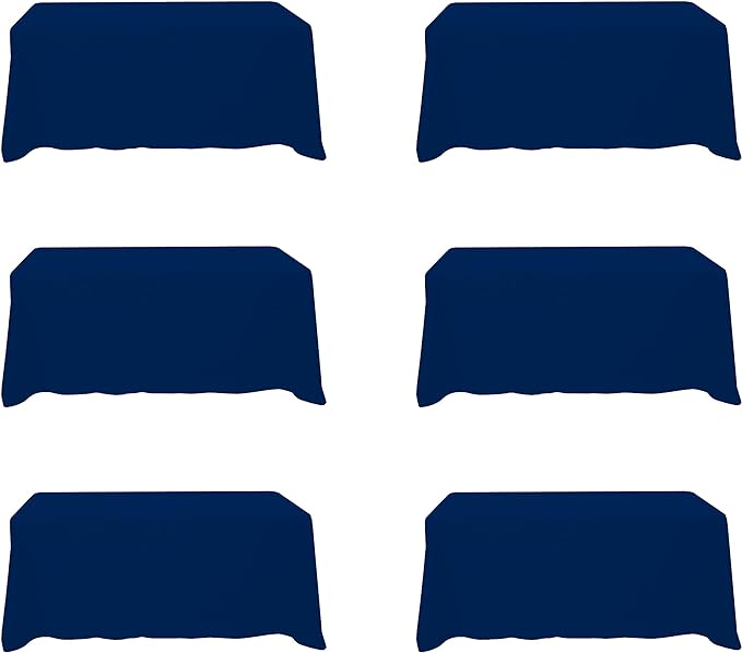 Tablecloths in Navy Blue Polyester, Set of 6, 90 x 132 Inch Rectangle