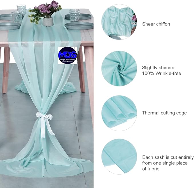 MDS Halloween Chiffon Table Runner - 12 Pack, 29 x 170 Inches, 14ft Each - Sheer Spooky Table Runners for Haunted House Parties, Trick-or-Treat Tables, Witchy Décor, Wedding & Events - Teal