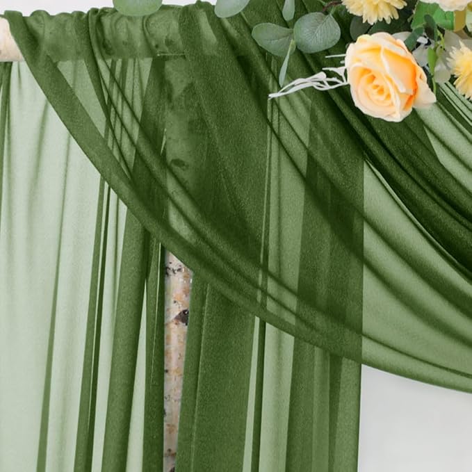 Outdoor Curtain Sheer Chiffon Arch Drape in Olive Green, 29 x 236 Inches