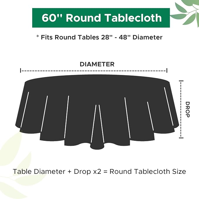 Biscaynebay Textured Fabric Round Tablecloths 60 Inches for Tables diameters from 28" to 48", White Table Cloth Water Resistant Small Circle Folding Table Covers for Dining Kitchen Wedding Parties