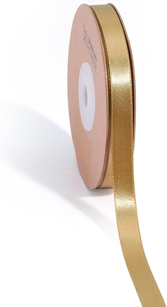 LaRibbons Pale Gold Satin Ribbon 3/8 Inch 25 Yards Luxury Double Faced Gold Silk Ribbon for Flower Bouquet Crafts Gift Wrapping Wedding Party Decoration